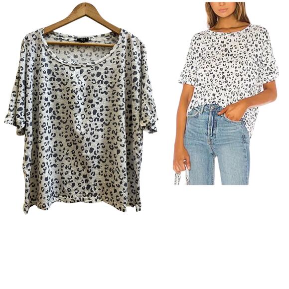 Rails Roman Snow Leopard Linen Lyocell Tencel Semi Sheer Crew Neck Tee Top XL - Picture 1 of 12